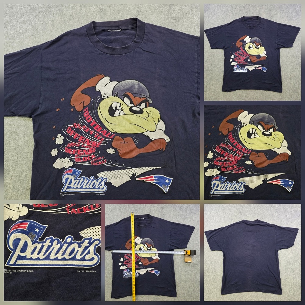 Vintage New England Patriots T Shirt Mens XL? Blue NFL Football Taz Looney Tunes
